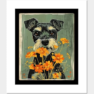 Miniature Schnauzer Flowers Photo Art Design For Dog Onwer Posters and Art